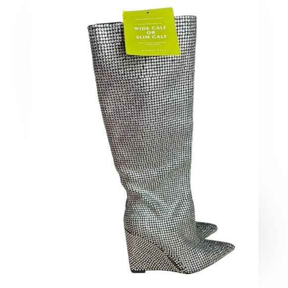 Gianni Bini Party Swifty GaborTwo Rhinestone Pointed Toe Tall Wedge Boots 6.5 - Picture 5 of 12